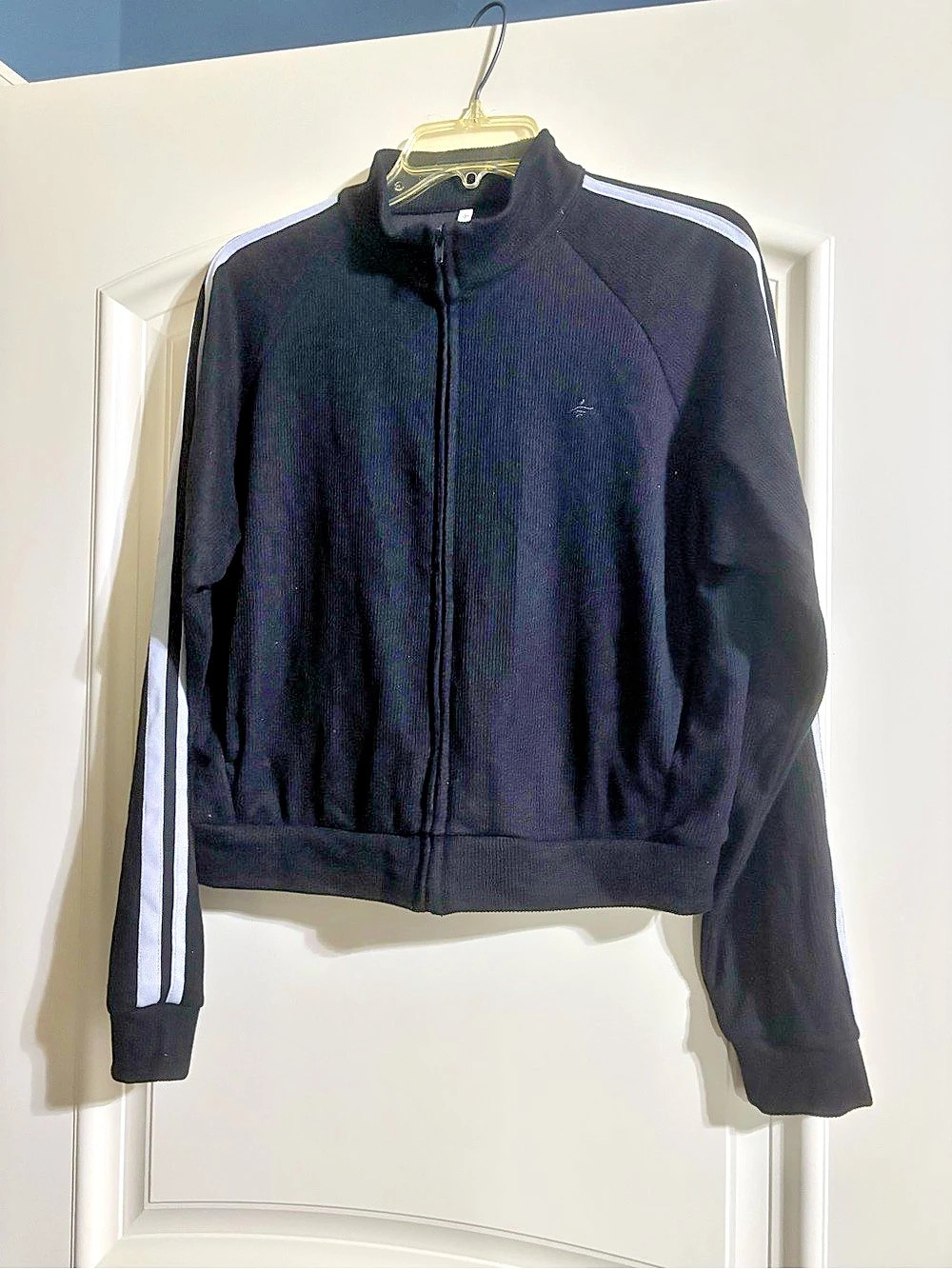 Halara Ribbed Knit Stand Collar Side Stripe Long Sleeve Casual Track Jacket with
